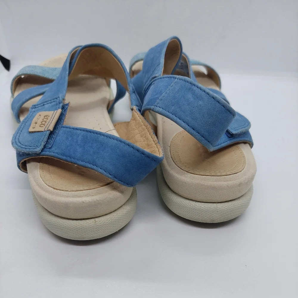 ECCO Damara Blue Criss-Cross Suede Leather Strappy Flat Sandals Shoes Women's 9
